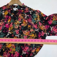 Ophelia Roe Boho Mini Dress Floral Tie Waist Long Sleeve Black Pink L