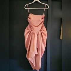 Strapless Gathered Waist Ruched Asymmetrical Midi Dress Size Medium
