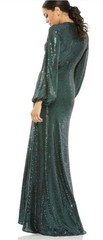 Mac Duggal 26576 Bottle Green Disco Stretch Blouson Sleeve Gown Size 10