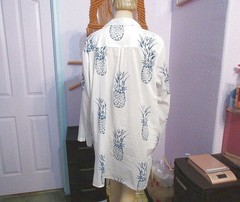 Blue Island Button Up Shirt Dress XL Pockets Pineapple Cotton Oversized Beach