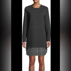 Finley Madison Sweatshirt Dress Long Sleeve Tunic Gray Plaid Cozy Luxe Size XL