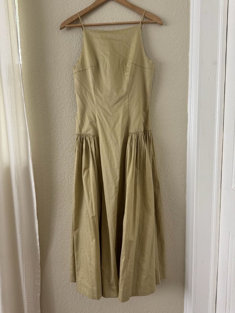 ASTR The Label High Neck Drop-Waist Midi Dress in Light Khaki