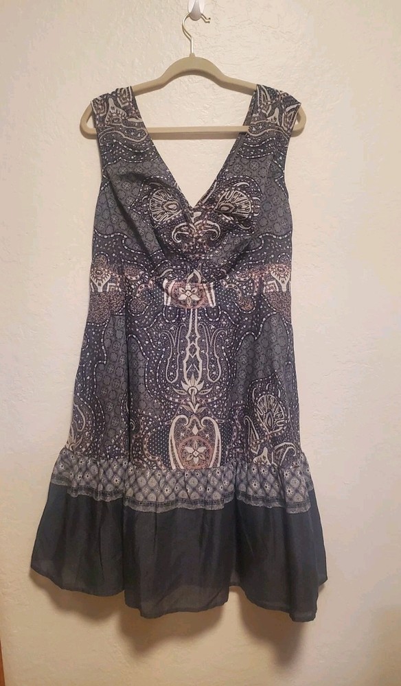 EShakti Summer Lightweight Boho Fit And Flare Midi Dress Sz 1X With Pockets