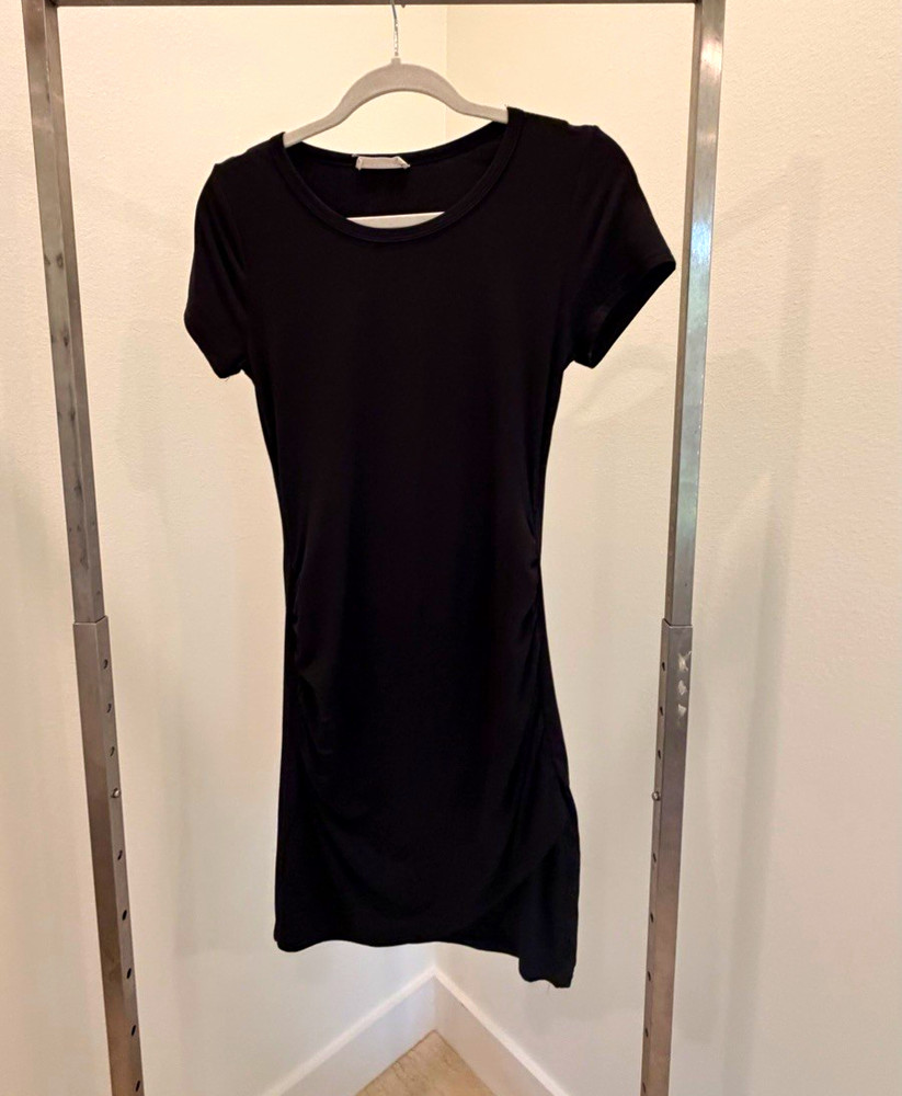 Black Solid Round Neck Short Sleeve Pullover Bodycon T-Shirt Mini Dress S