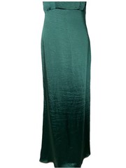 INA Hunter Green High Neck Satin Gown Sz S Cowl Scoop Back Button Accent