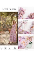 New Grace Karin Ruffle Midi Floral Dress Stretch w/Pockets Sz Small
