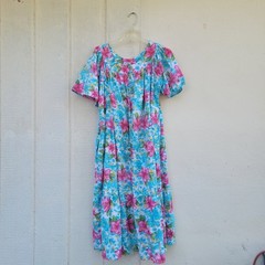 Jennifer Moore Hawaiian Dress Maxi Med Mumu Multi Colored Tropical Vintage 80s