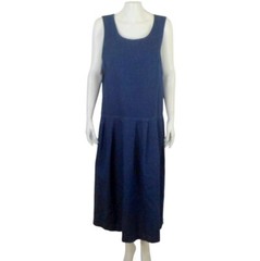 Vintage NORMAN Dark Wash Blue Denim Jumper Pinafore Midi Dress Womens 12