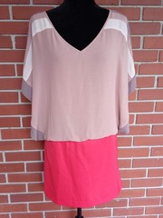 C Luce Crepe Sheath Dress Color Block Orange Navy Sleeveless Lined Size M
