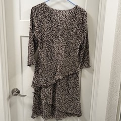 Connected Women Brown&White FloralPrint Tiered Asymmetrical Long Sleeved Dress10