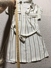 Mine Blouson Dress Womens M Medium White Brown Striped Pockets Tied Waist