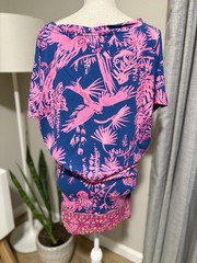 Lilly Pulitzer Lowe Indigo Night Caw Engineered Dolman Sleeve Jersey Dress XS