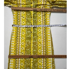 Vtg 60s Chartreuse Psychedelic Button Up Shift Tunic Mod Dress / S/M / Mock Neck