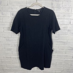 Eileen Fisher Black Tunic Mini Dress Womens Size M Pockets Stretch Minimalist