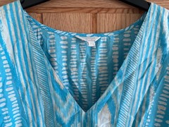 Monsoon Turquoise Blue & White Cotton Kaftan Style Beach Dress, Size L, 16-18