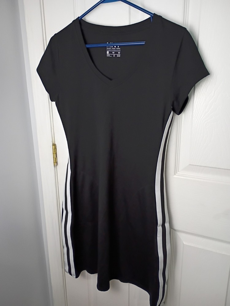 MNY Activewear Performance Mini Dress M Black White Side Striped SS Atheliesure