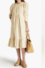 By TiMo XS Ivory Corduroy Dress Front Pockets Ruffle Bottom Lagen Scandi