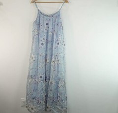 Elena Baldi SunDress Women Blue Floral Silk Blend Rope Straps Italy Lined Medium