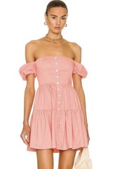 Staud Elio Orange Grapefruit Mini Dress Sz 6 Tiered Cotton