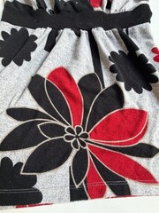 Gray Red Black Floral Empire Waist Mini Dress M