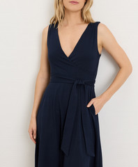 PACT Organic Fit & Flare Easy V-Neck Dress, Navy, Black Color, Freeship