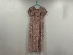 Mac Duggal 94117 Pink Cap Sleeve Sheath Midi Dress With Floral Beading Sz 10
