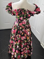 Vintage 80s Expo Black Floral Off Shoulder Boned Prom Dress Size 6 USA