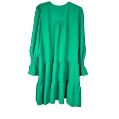 Pomander Place Kelly Green Tiered V-Neck Mini Dress Smocked Cuff Size XXXL