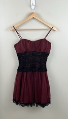 Deb Vtg Y2K Dress Lace Corset Sheer Mesh Sleeveless Fairy Goth Red Black Sz S