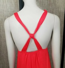 Red Orange Sleeveless Empire Waist Maxi Dress Racerback, One Size Fits Most S-XL