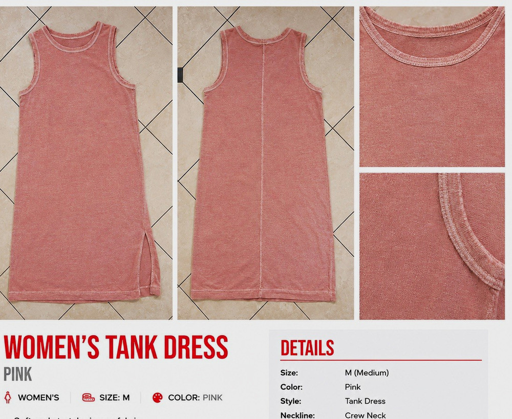 Pink Solid Tank Dress Jersey Stretch Crew Neck Sleeveless Midi Women’s M