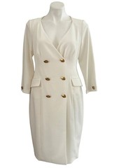 NEW Womens Sz 10 Donna Karan Ny 3/4 Sleeve Double Breastd Midi Blaze Cream $189