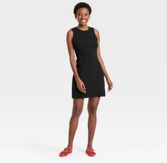 A New Day sz 6 Black Mini Sheath Dress Crewneck U Back Sleeveless