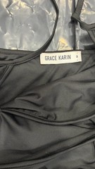 Grace Karin Dress M Gray Ruched V-Neck Spaghetti Strap Mini Bodycon