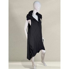 Avant-Garde Asymmetrical Black Cotton Tunic Dress Focus Casual Life Size Medium