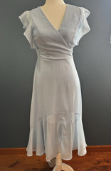 Altar&rsquo;d State Blue Solid V-Neck Flutter Sleeve Midi Fit & Flare Dress S