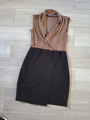 Select Copper & Black Stretch Mock Wrap Shift Dress Party Evening Retro UK14