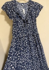NWT Old Navy Waist-Defined Flutter-Sleeve Floral Midi Dress Size Large Blue