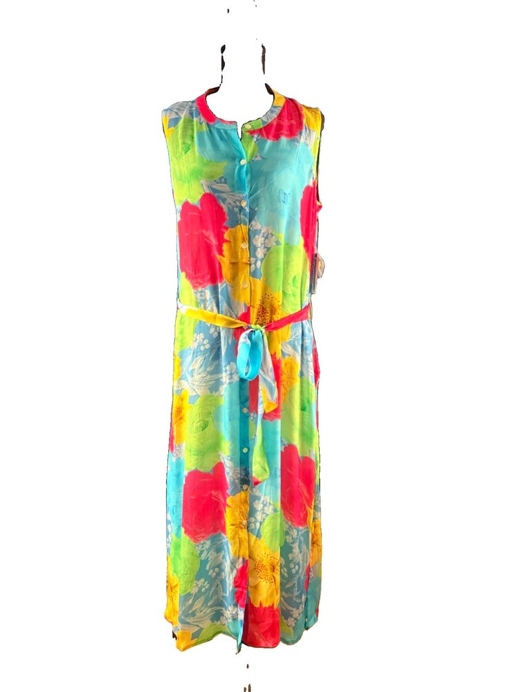 APNY Women&rsquo;s Multicolor Floral Sleeveless Collared Belted Maxi Dress Size M