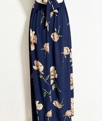 NEW Azbro Halter Tie Back Floral Maxi Dress Navy Pink Size S