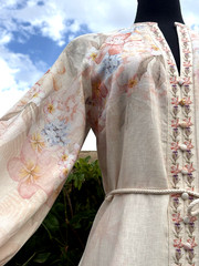 CALYPSO ST. Barth MED.Pink/multi Linen Blend Long Sleeve Maxi Shirt Dress-NWT