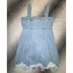 (B6) Forever 21 Light Wash Distressed Denim Button Front Pinafore Mini Dress M