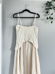 Fashion Nova Ivory Solid Lace Sweetheart Spaghetti Strap Pleated Zip Midi S