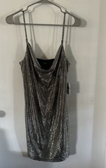 Forever 21 Gunmetal Glitter Knit Stretch Cowl Neck Slip Mini Dress Women L
