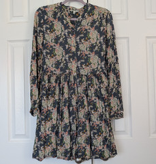 Lucky Brand Blue Multicolor Floral V-Neck Button Babydoll Lined Boho Dress M