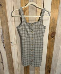 Altar&rsquo;d State Women’s S Regular Green White Plaid Square Neck Strappy Mini Dress