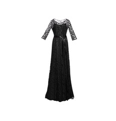 Rickie Freeman Teri Jon Maxi Dress Womens 12 Black Lace Crew Neck 3/4 Sleeve