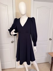 Calvin Klein Midnight V-Neck Puff Sleeve Navy Blue Mini Dress Size 4