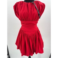 Extro&Vert Red Gathered Ruched Bubble Hem Mini Dress Size M