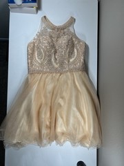 Candys Collection U.S.A. Gold Tulle Fit & Flare Beaded Sequin Dress L